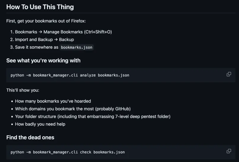 Screenshot of Firefox Bookmark Manager