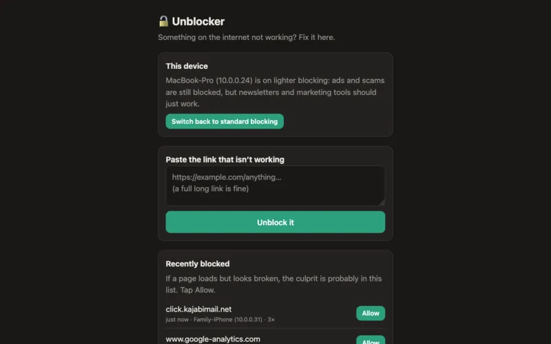 Screenshot of Pi-hole Unblocker