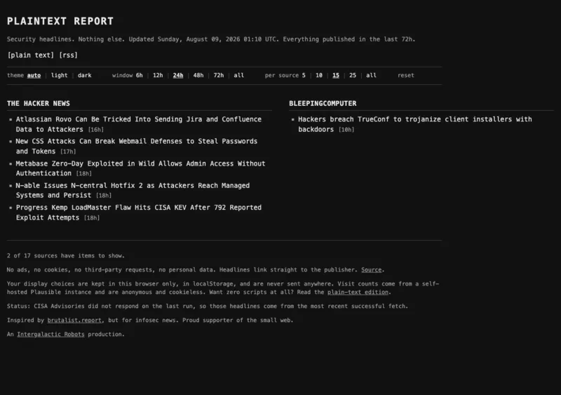 Screenshot of Plaintext Report