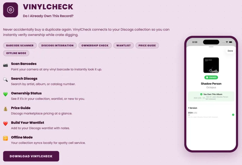 Screenshot of VinylCheck
