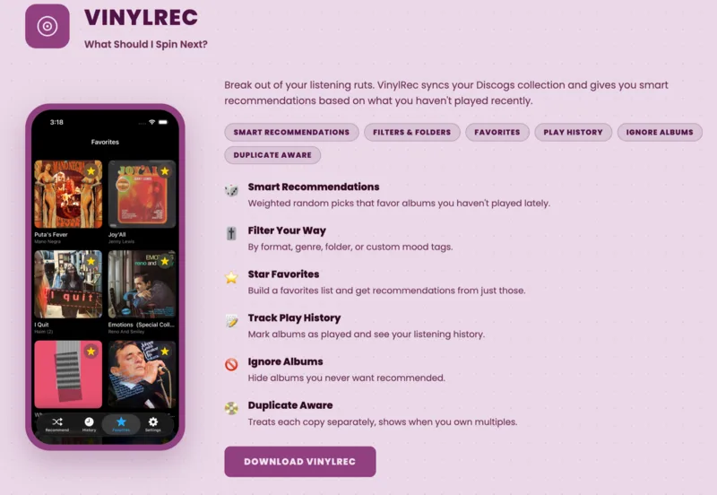 Screenshot of VinylRec