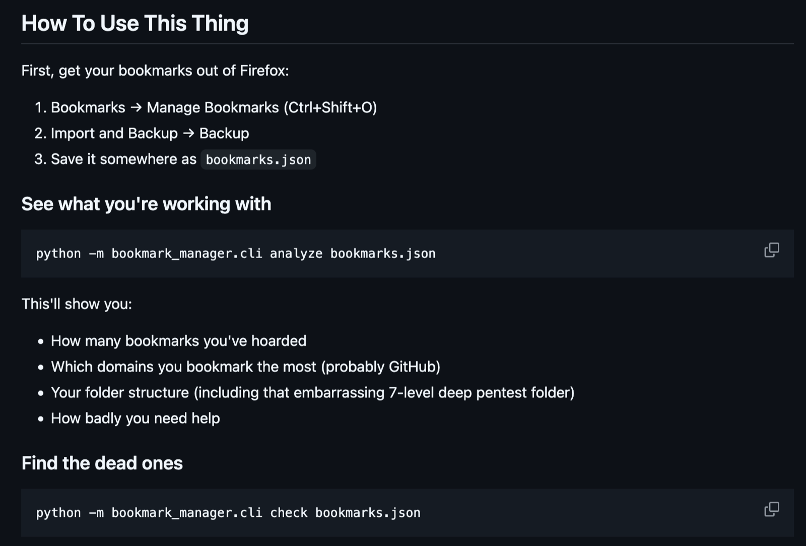 Screenshot of Firefox Bookmark Manager