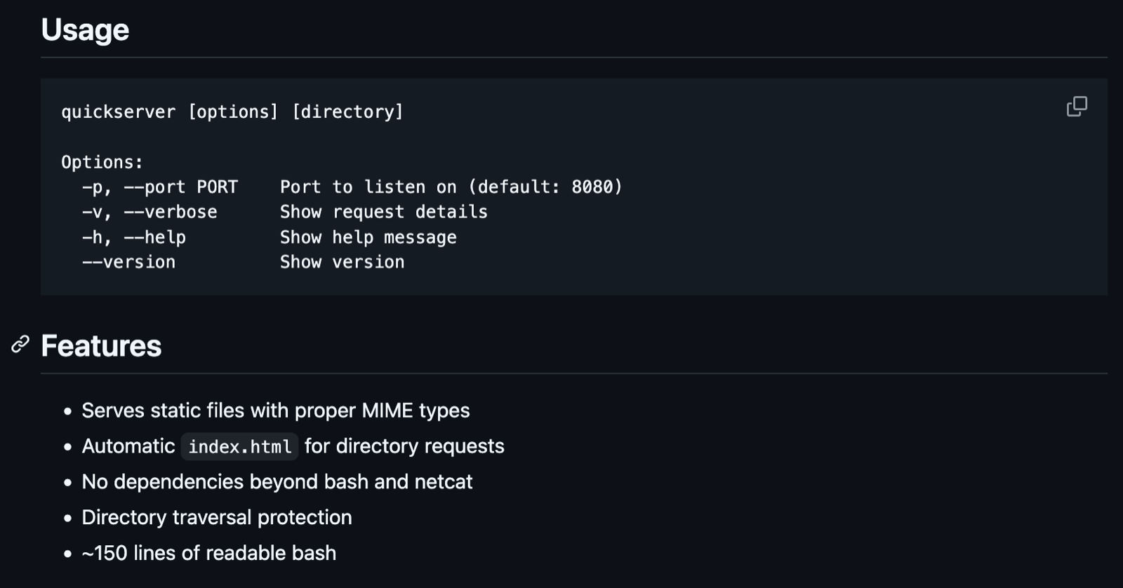 Screenshot of QuickServer