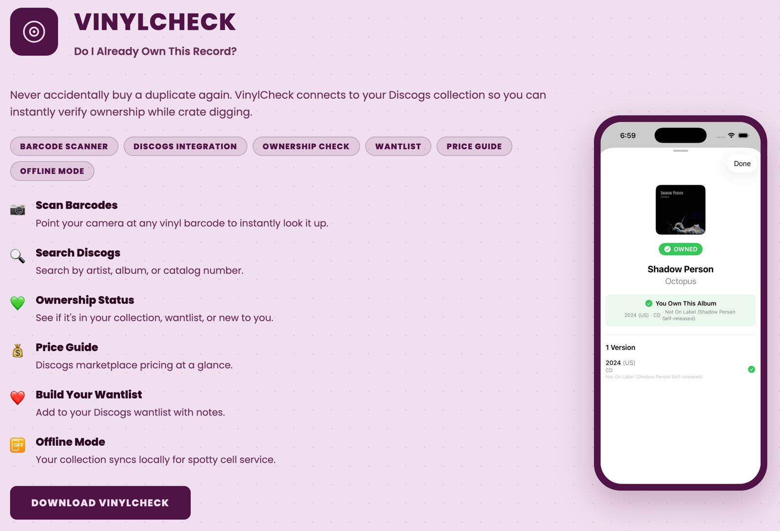 Screenshot of VinylCheck