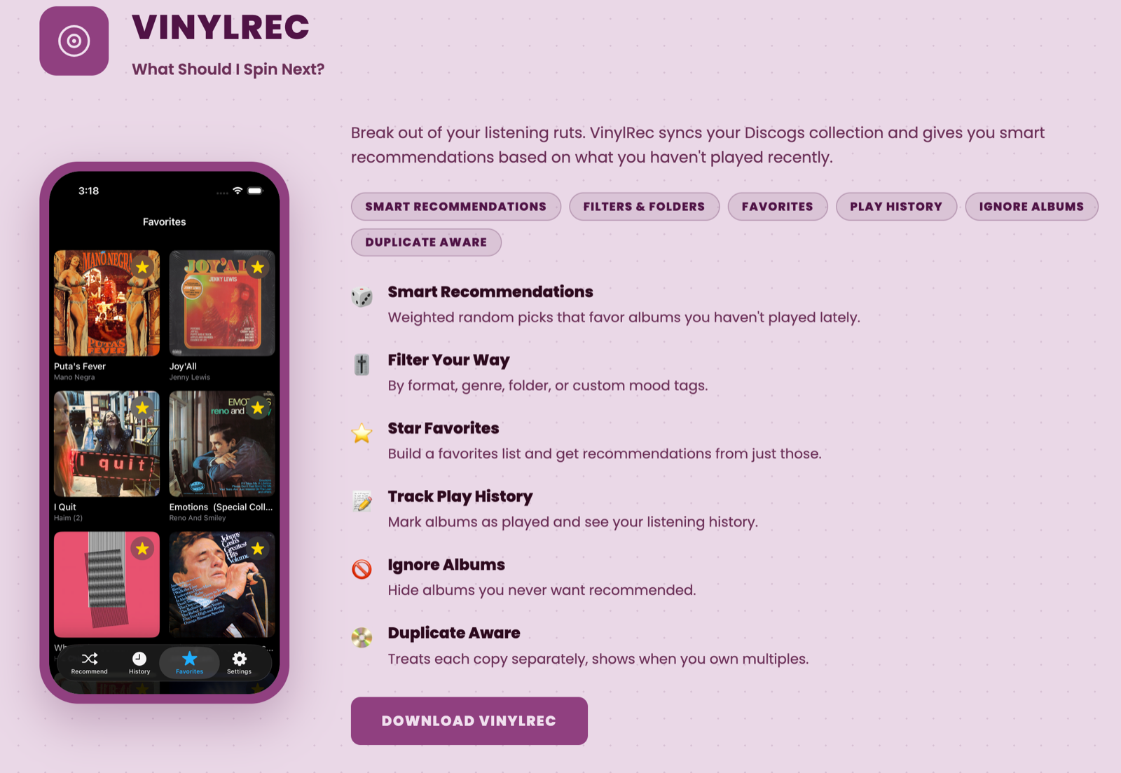 Screenshot of VinylRec